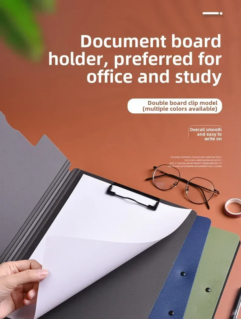 New A4 File Folder Clipboard Writing Pad Memo Clip Board Double Clips Organizer School Office Stationary
