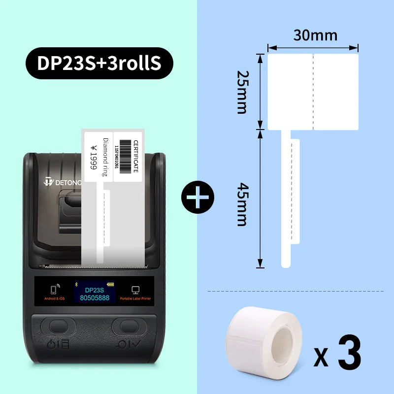 DETONGER DP23S Barcode QR Code Clothes Jewelry Price Tag Printer Android iOS Bluetooth Connection PC Printer