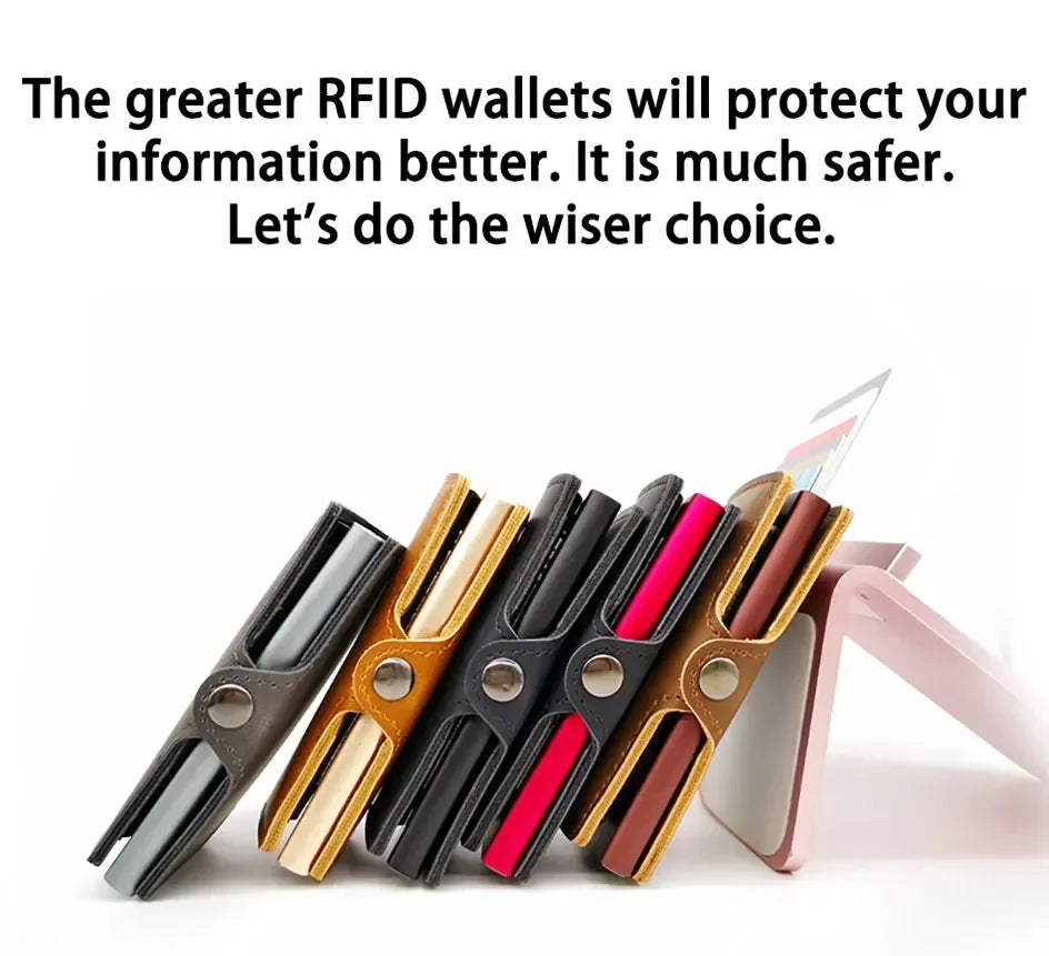 Rfid Credit Card Holder Luxury Split Leather Wallet Men Metal Slim Thin  Minimalist Wallet Bank Cardholder Case Travel Wallet