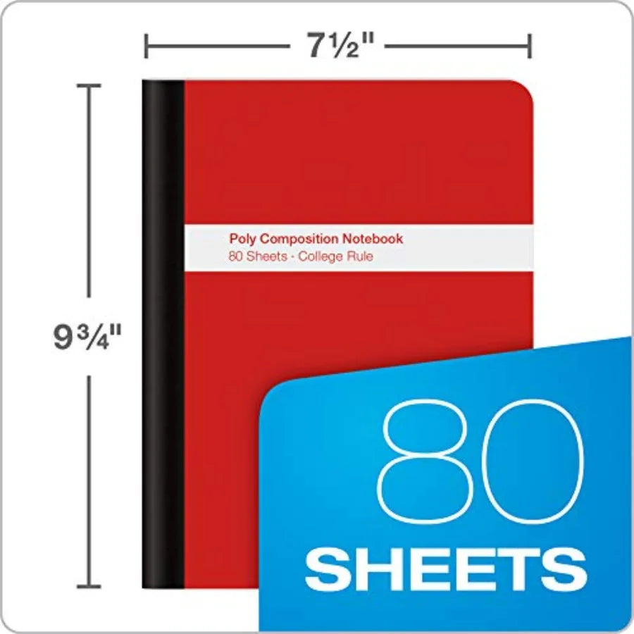 Poly Composition Notebook 4 Pack, Paper, 9-3/4 x 7-1/2 Inch, 80 Sheets, Assorted Colors: Blue, Green, Purple, Red 64958