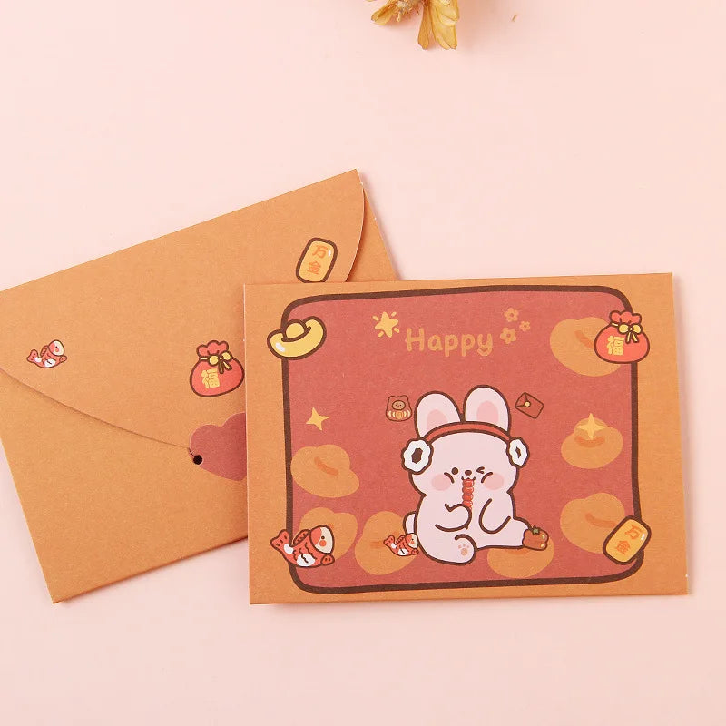 Bear Rabbit Blessing Thank Envelope Ins Cartoon Decoration Letter Paper 9 Styles Beautiful Cartoon Greeting Card New Year Gift
