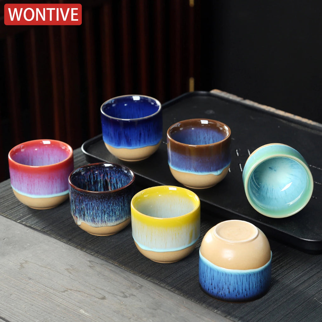 Kiln Change China Ceramic Tea Cup Pottery Jianzhan Drinkware  Temmoku Glaze Porcelain Kung Fu Cups Set for Water Latte Milk