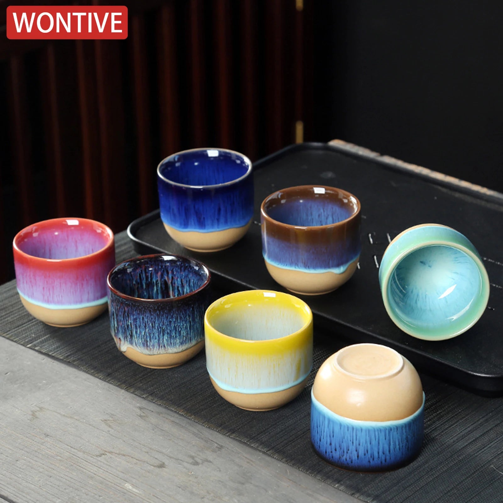 Kiln Change China Ceramic Tea Cup Pottery Jianzhan Drinkware  Temmoku Glaze Porcelain Kung Fu Cups Set for Water Latte Milk