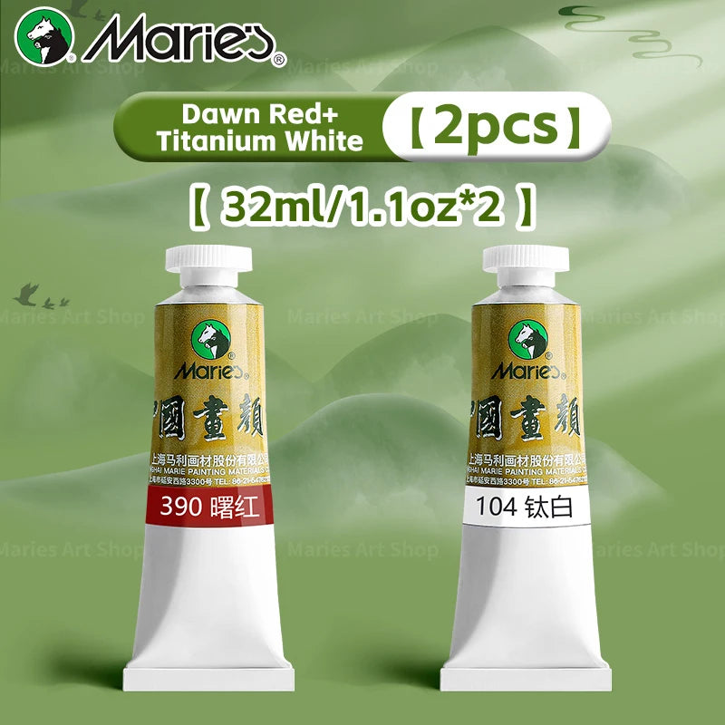 Marie's Chinese Painting Pigment Set,2pcs 32ml/1.13oz Tube,Watercolor Sumi Paint Kit for Drawing,Writing,Ink,Landscape for Adult