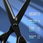Black Office Scissors Thick Sharp Stainless Steel Blade Ergonomic Resin Handle Multi-purpose School Home Craft Cutting Scissors