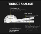 Stainless Steel Rotating Protractor 180° Angle Gauge Finder High Precision Metal Protractor Woodworking Metal Measuring Ruler