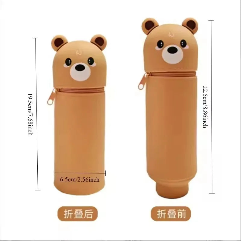 1PCS Kawaii Animals Silicone Telescoping Pencil Case Student Large Capacity Stationery Bag Giraffe/ Bee/Panda Learn Stationery
