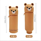 1PCS Kawaii Animals Silicone Telescoping Pencil Case Student Large Capacity Stationery Bag Giraffe/ Bee/Panda Learn Stationery