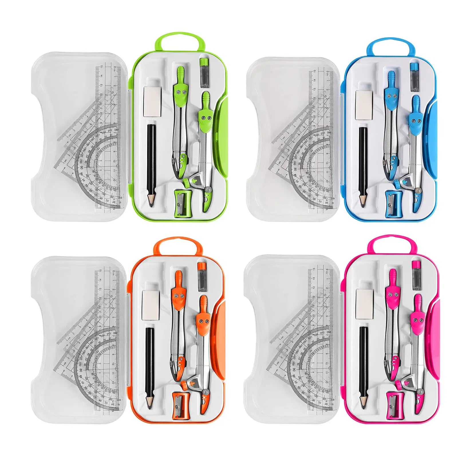 Math Geometry Kit Set Protractor Ruler Pencil with Case Eraser Drawing Supplies Teachers