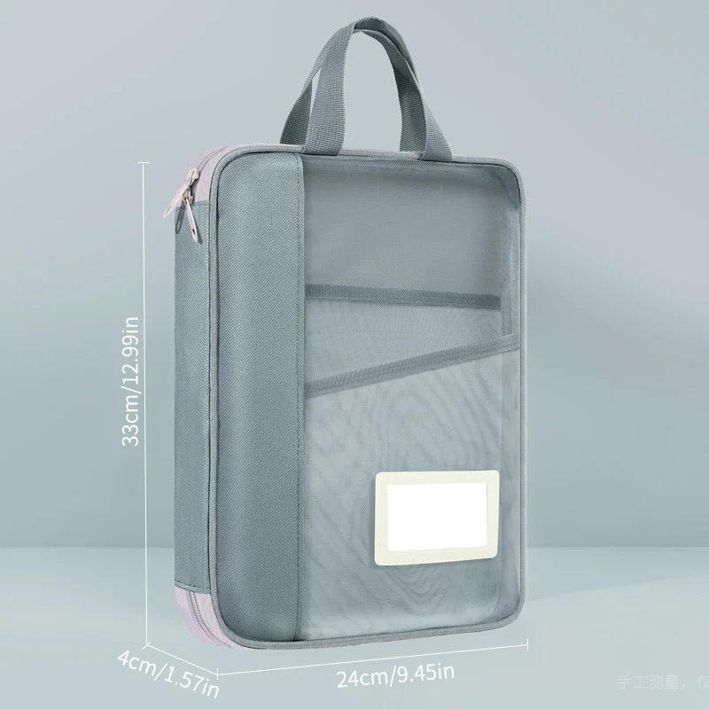 HUAJIE A4 file bag, transparent large-open file bag, zippered large-capacity document storage bag, handbag, student book bag, tutoring bag, exam paper bag, mesh subject classification bag, homework bag, study bag