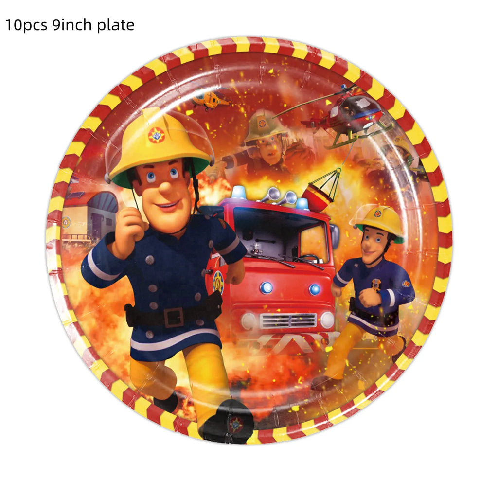 108*180cm Fireman Sam Party Supplies Disposable Tablecloth Firefighter Plastic Table Cover Fire Truck Birthday Decoration
