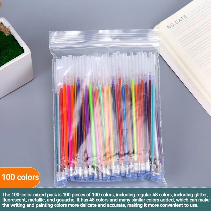 12-60Pcs Metallic Glitter Colors Gel Pens 100 Colored Refills Rod Stationery Highlighter School Coloring Drawing Art Markers