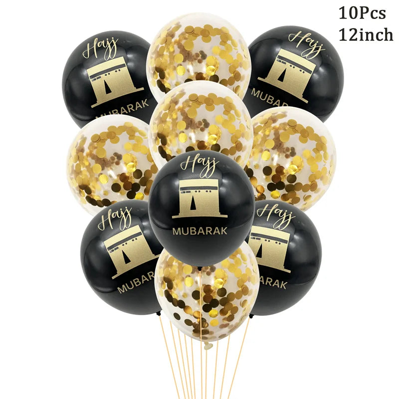 Black Gold Hajj Mubarak Disposable Paper Plates Cups Napkins Banner Balloons Home 2026 Eid Mubarak Islamic Muslim Party Supplies