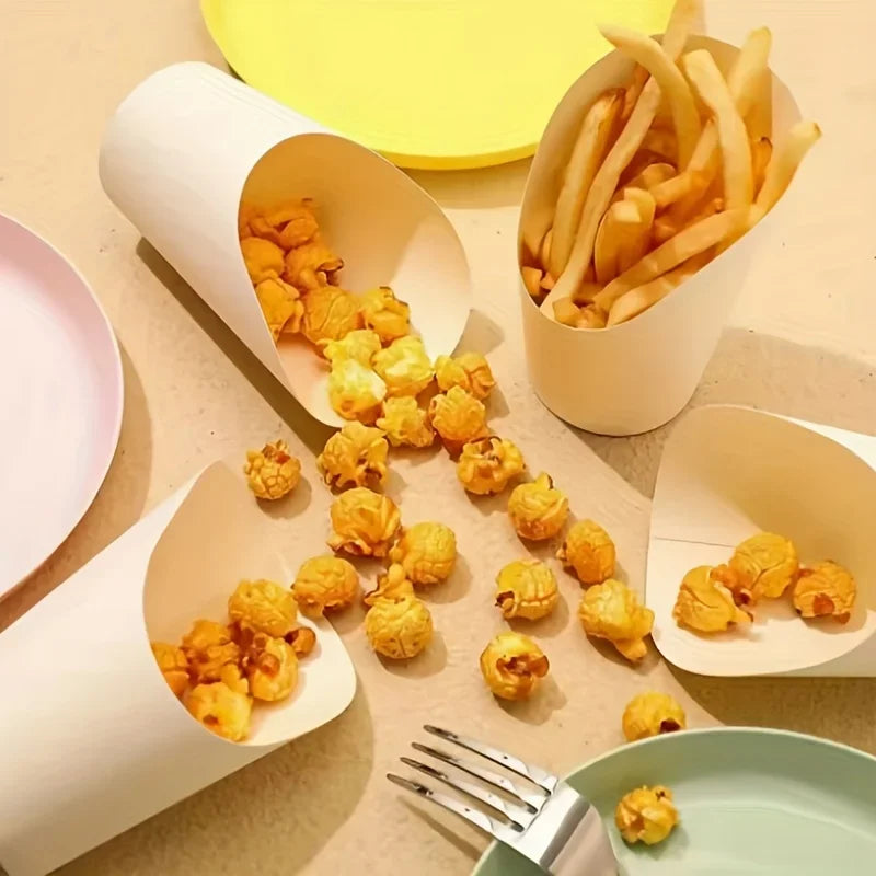 50/100PCS Disposable French Fries Cups Kraft Paper Snack Cups Ice Cream Waffles Dessert Catering Party Food Containers Supplies