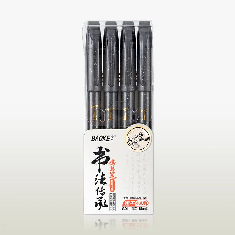 BAOKE 4-Size Calligraphy Pen Set for Writing, Drawing & Hand Lettering, Black Ink Brush Markers for Art, Calligraphy, Sketching