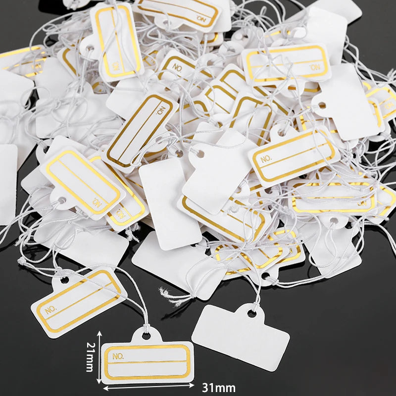100pcs Paper Rectangular Blank Labels With String For DIY Watch Bracelets Necklaces Earrings Jewelry Display Price Tags Cards
