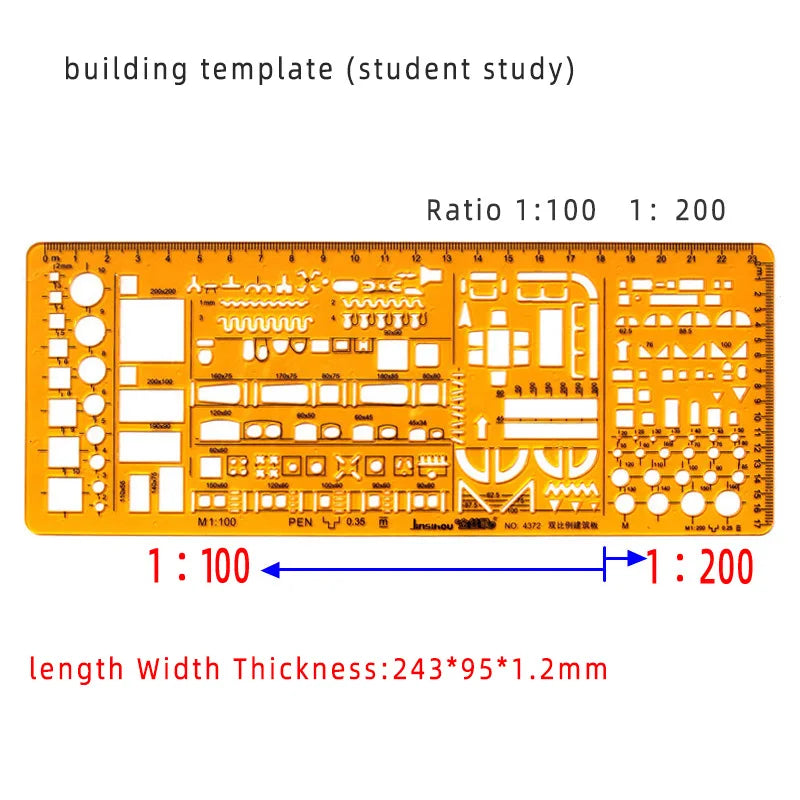 Template Measuring Ruler Circular Oval Ruler Durable K Resin Drawing Design Furniture Architect Template Drafting Ruler
