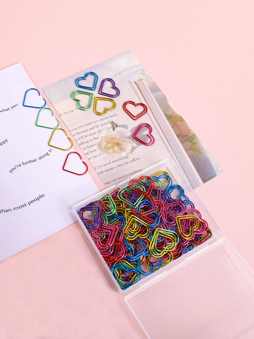 100 Heart-Shaped Metal Colorful Paper Clips, Note Card Bookmark Clips, Creative Office Supplies, Stationery Gifts for Friends