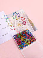 100 Heart-Shaped Metal Colorful Paper Clips, Note Card Bookmark Clips, Creative Office Supplies, Stationery Gifts for Friends