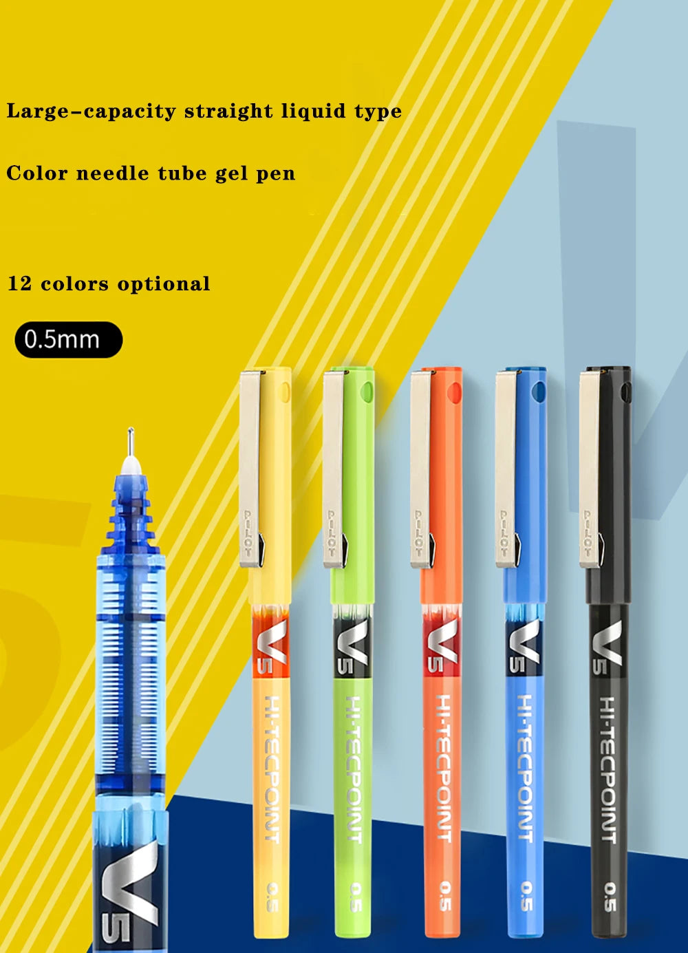 12Japanese Pilot BX-V5 Gel Pens Hi Tecpoint Straight Liquid Pen Large Capacity Quick-drying Ink 0.5mm Needle Point Stationery