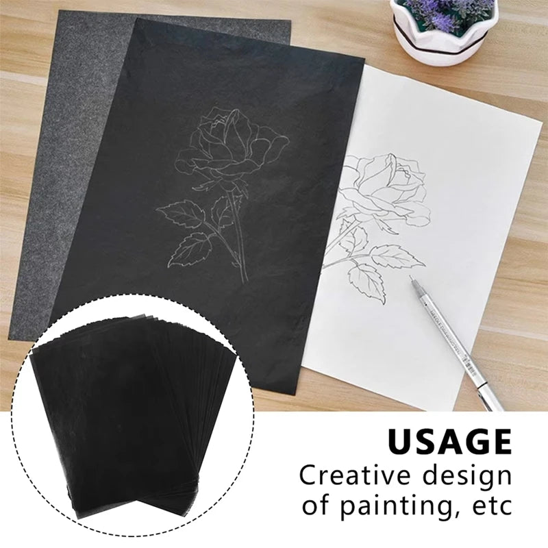 50pcs A4 Graphite Transfer Paper Tracing Painting Sheets Copy Graphite Paper for Drawing Patterns Sketch Canvas Fabric