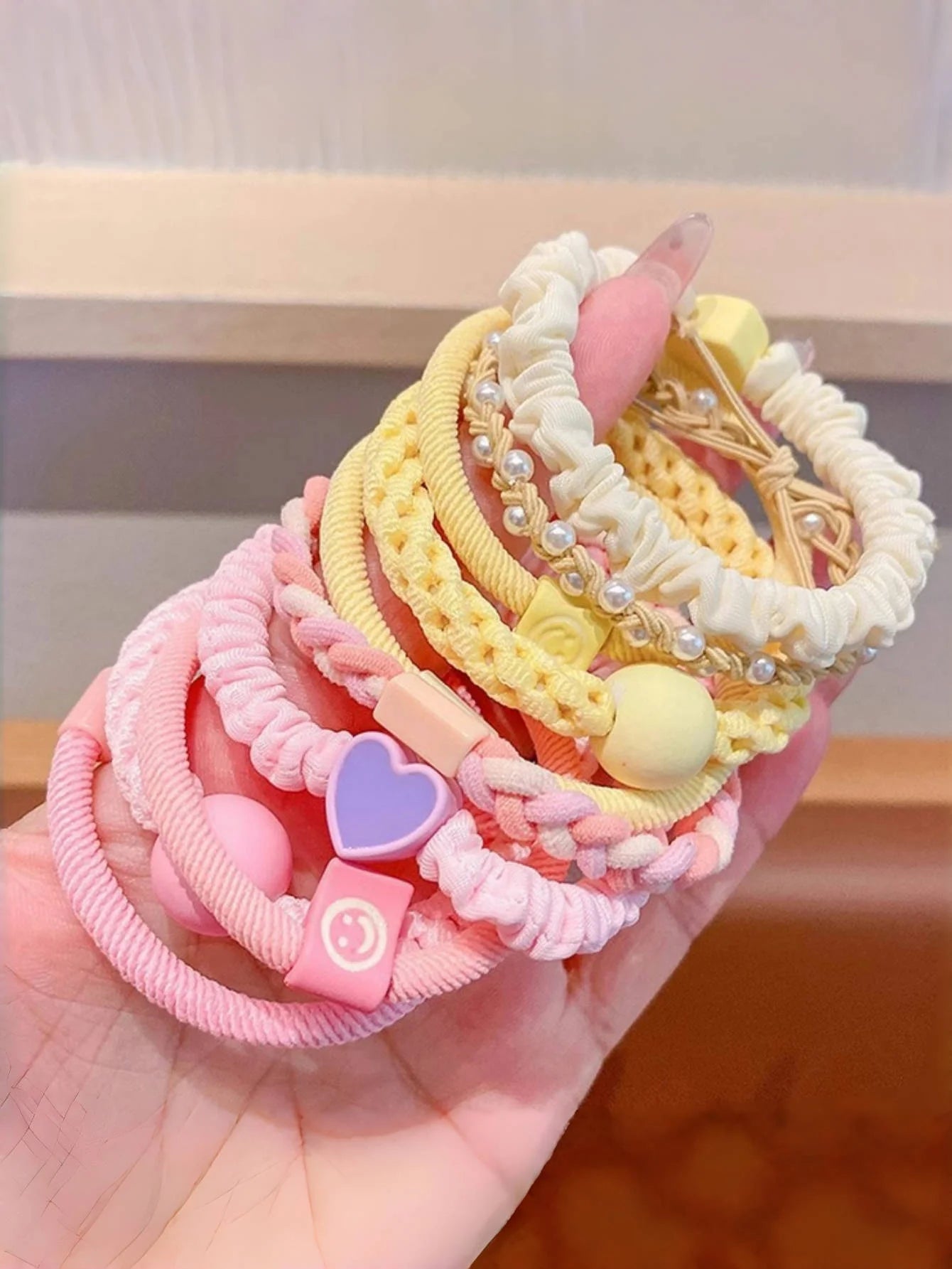 5PCS/ set of girls' Macaron color hair band suitable for bun head ponytail colored rubber band girls hair tie