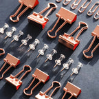 72Pcs Color Binder Clips Paper Clips Push Pin Set Rose Gold Push Pins Cute Stationery for Office Accessories School Supplies