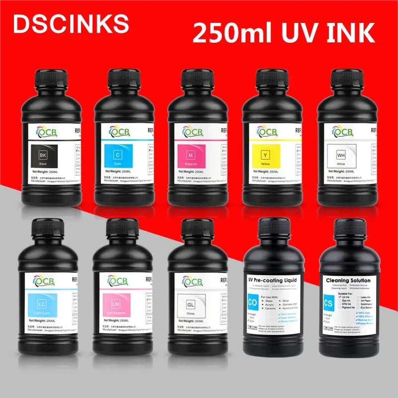 250ML Bottle LED UV Ink For Epson L800 L805 L1800 R290 R330 1390 1400 1410 UV Printer Ink UV Varnish Gloss Ink Hard INK Soft
