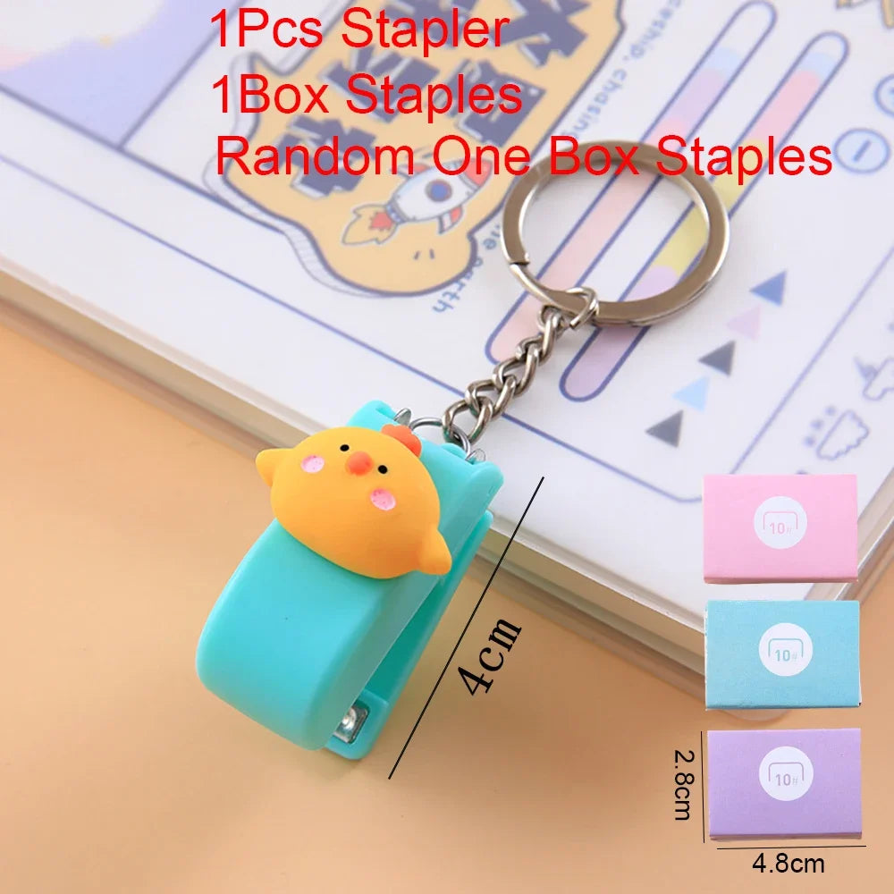 1-3sets Portable Cartoon Animal Mini Trumpet Stapler Paper Binder Stationery Staples Office Binding Tool School Kawaii Supplies