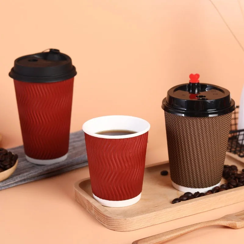 25/50PCS Disposable Corrugated Paper Cups Double-layered Coffee Hot Tea Milk Beverage Paper Cups Party Drinking Accessorie