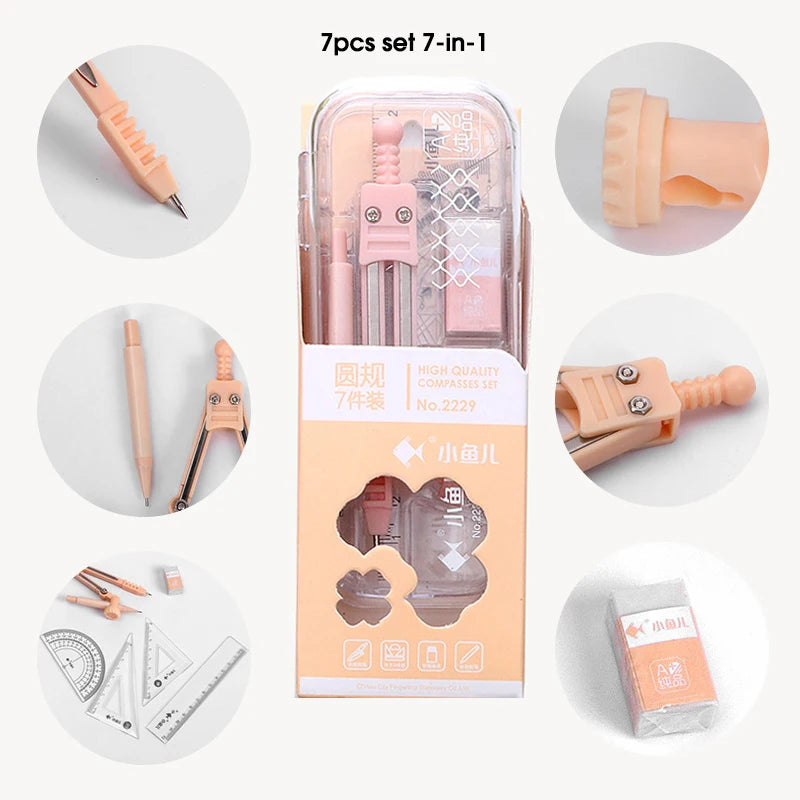 Metal Zinc Alloy Compasses Set,2B Pencil,Drawing Gauge,Removable Pencil,With Sharpener,Student Products 2218