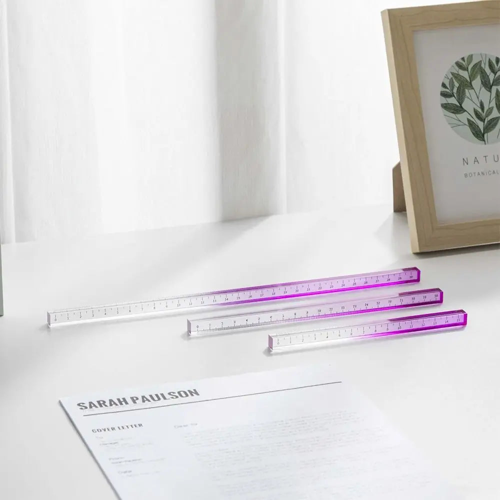 Transparent Straight Ruler High Quality 20CM Acrylic Scale Ruler Gradient Color Quadrangular Ruler Creative Stationery