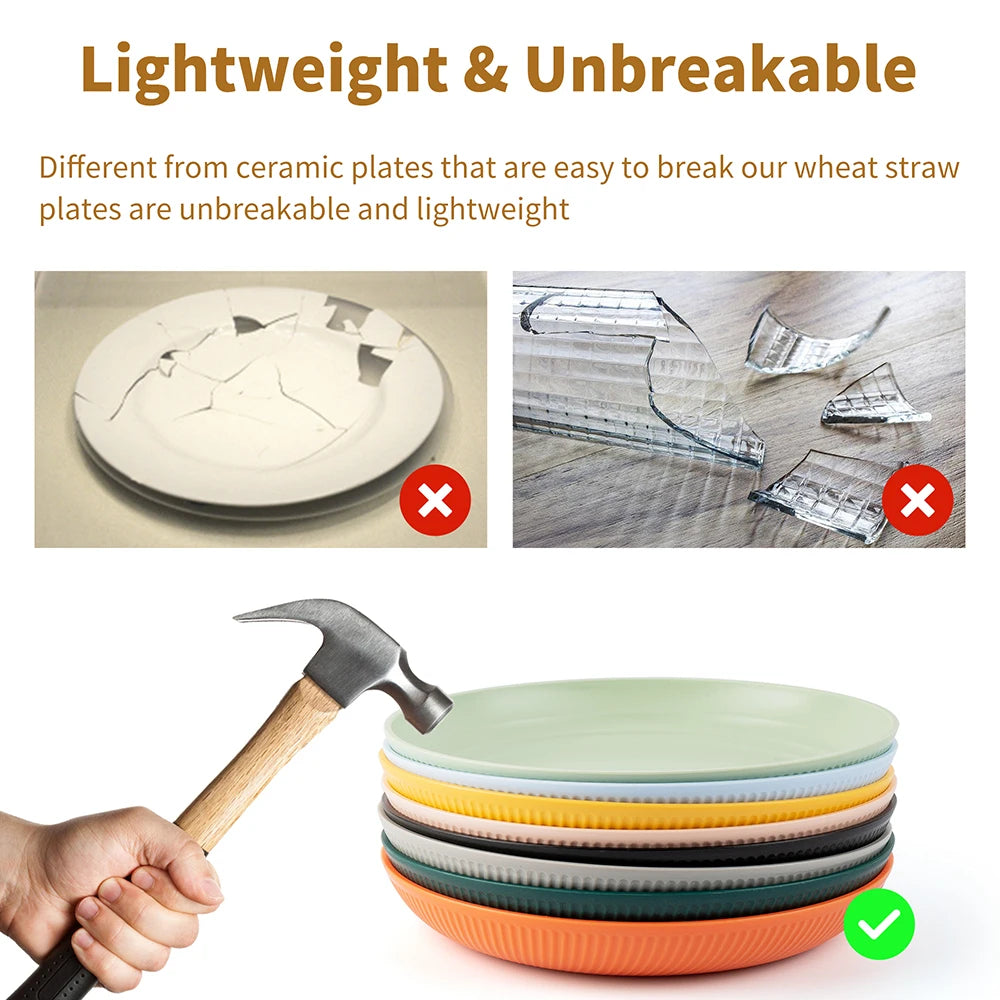 4/16Pcs Wheat Straw Tableware Set Eco Friendly Unbreakable Dinnerware Kitchen Cutlery Kids Dishes Eating Cutlery Camping