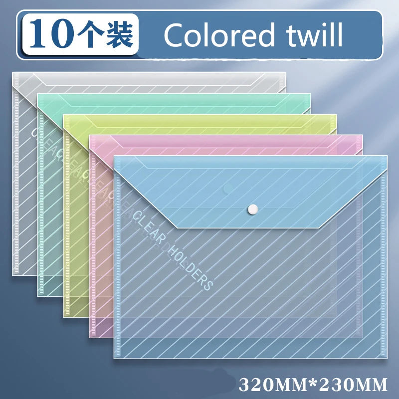 10pcs A4 File Bag Transparent Plastic Thickened Large-capacity Waterproof Snap-on Type Test Paper Storage Bag for Archives