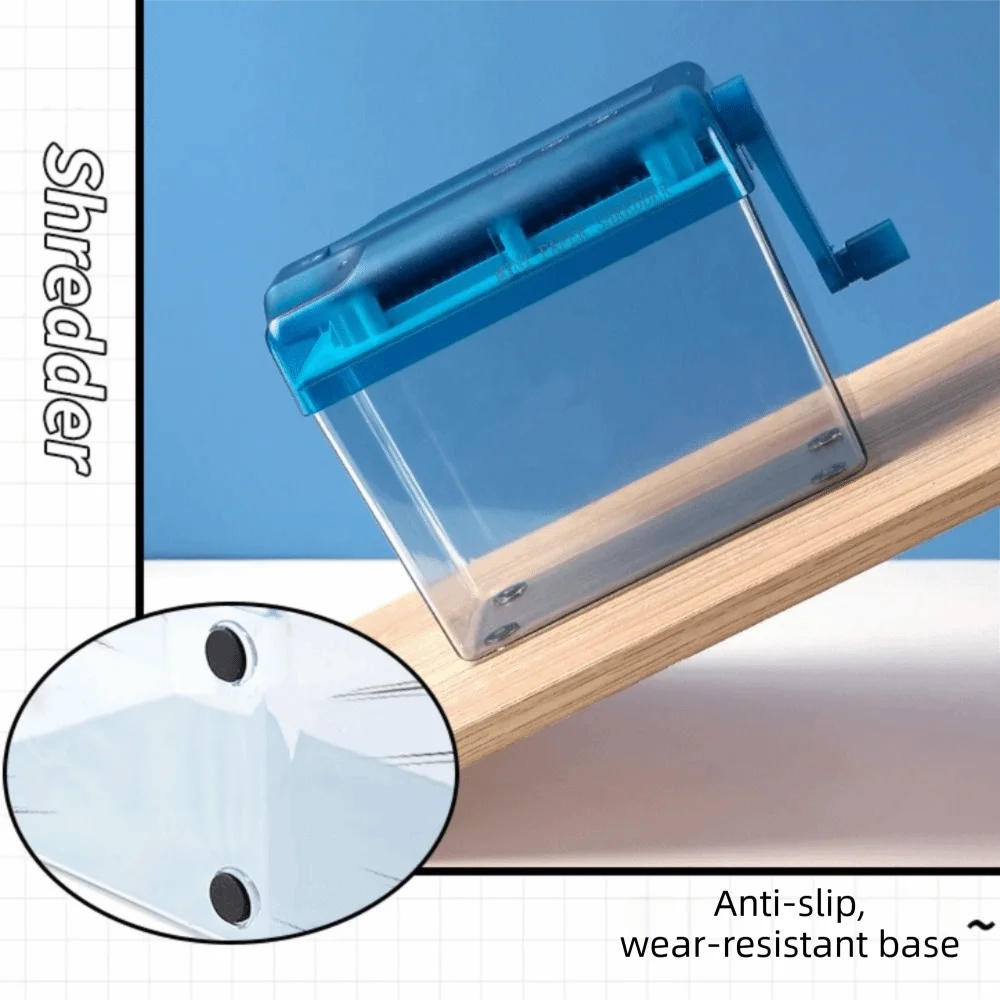 Professional Mini Manual Paper Shredder Hand Crank Non-slip Base Paper Sharper ABS Transparent Document Destroyer Office