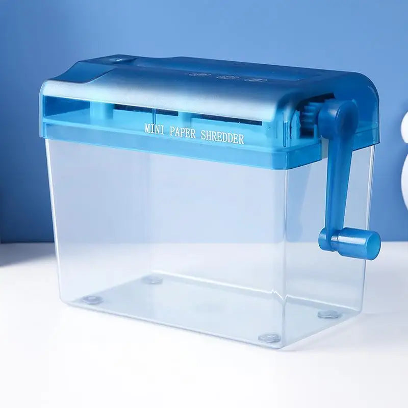 Portable Mini Manual Paper Shredder With Hand Crank Clear Waste Bin For Home Office Use