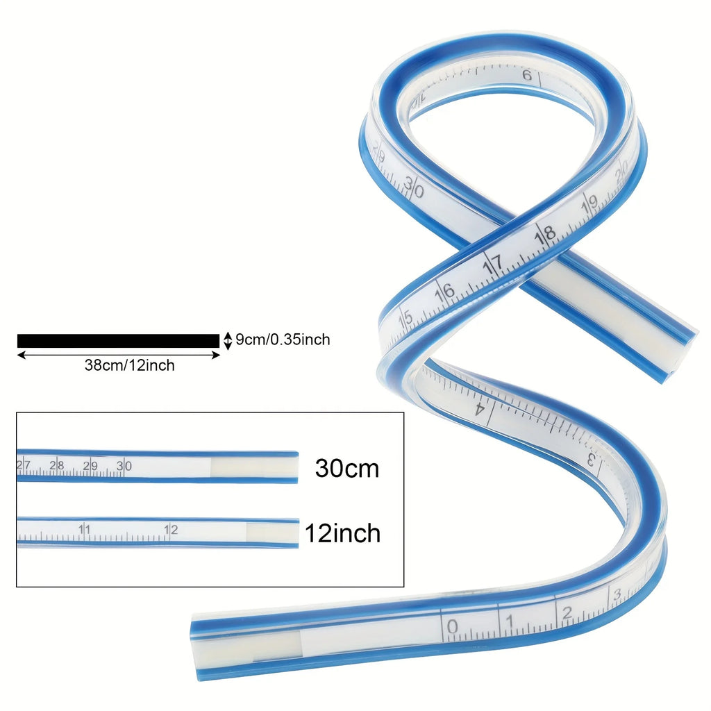 1pc Flexible Curve Ruler - Dual Scale, Multifunctional Plastic Tool for Office and School Design & Drawing, Drafting Equipment