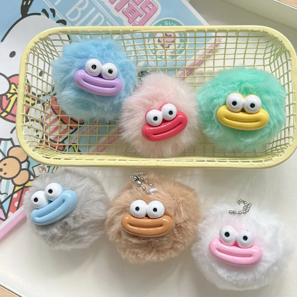 Cute Sausage Mouth Hair Ball Keychains Funny Plush Doll Pendant Key Ring Charms Backpack Car Decor Bag Pendant Accessories Gifts