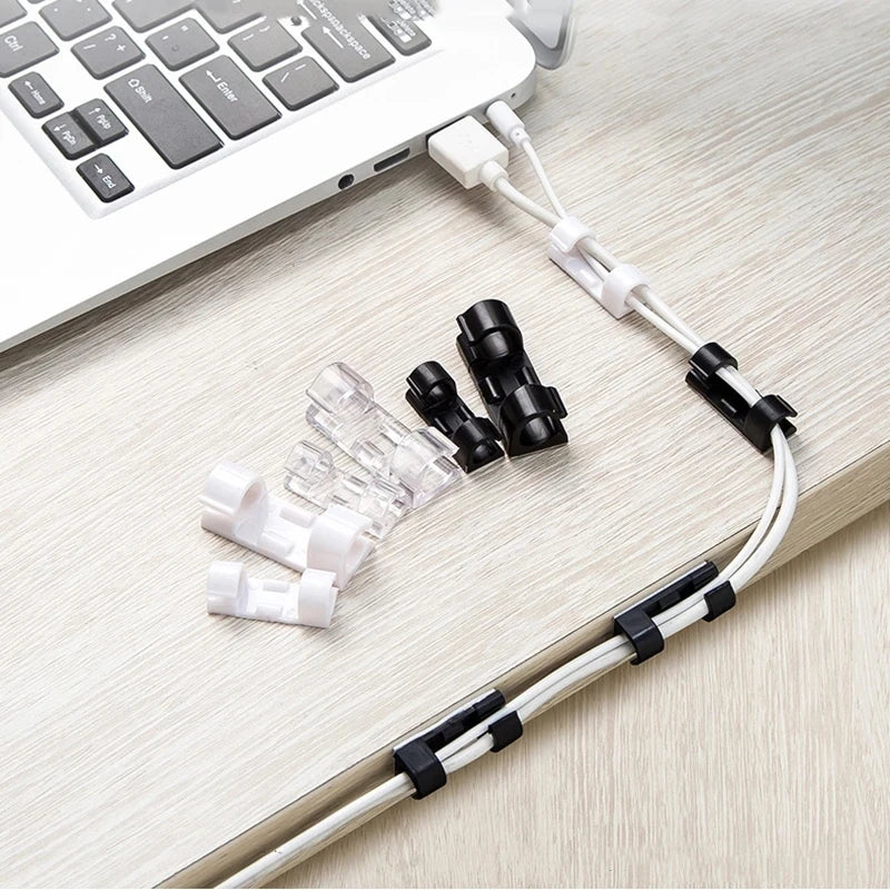 20/5PCS USB Cable Organizer Clips Wire Winder Holder Earphone Mouse Cord Clip Protector Management Adhesive Hooks Desk Clamp
