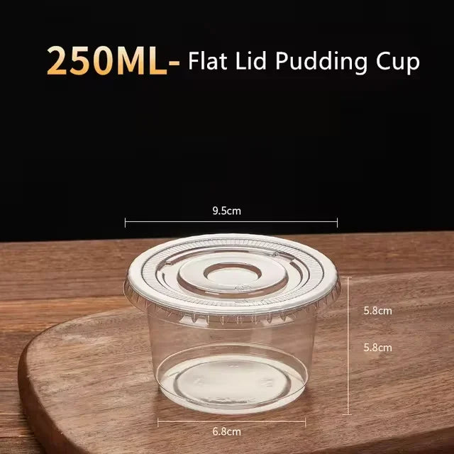 50/100Pcs 250ML Disposable Salad Cup Transparent Plastic Dessert Cups Bowls Container with Dome/Flat Lids for Ice Cream Cupcake