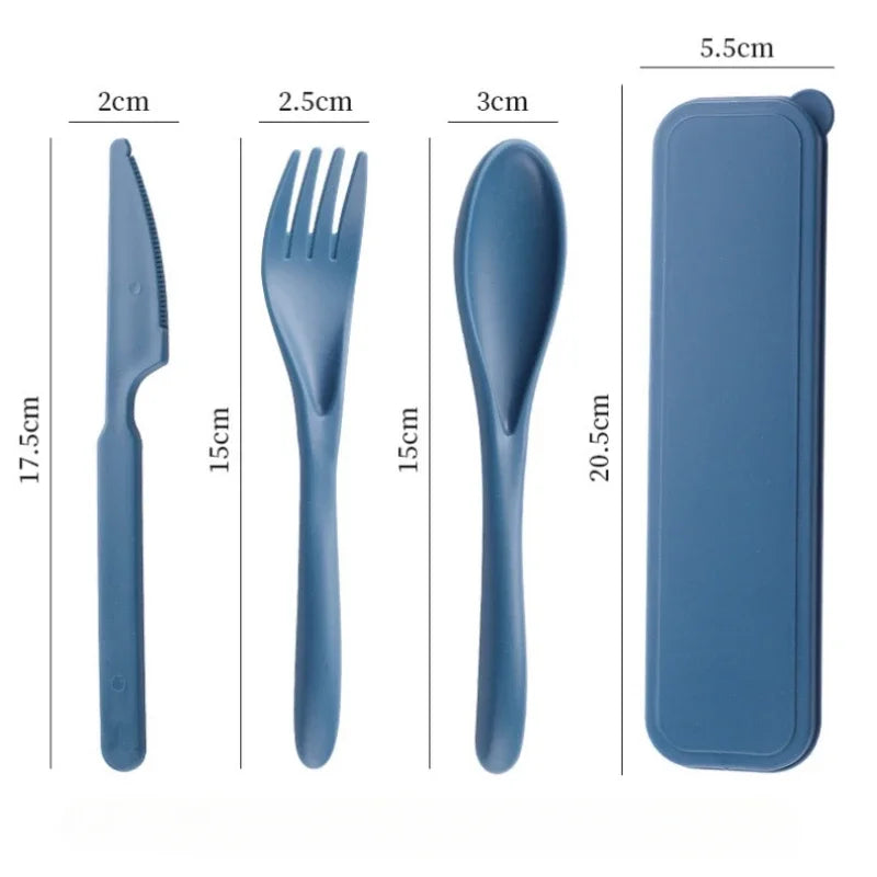 3-Piece Wheat Straw PP Utensils Set Portable Cutlery Box Lightweight Camping Travel Student Reusable Tableware  Kitchen Tools