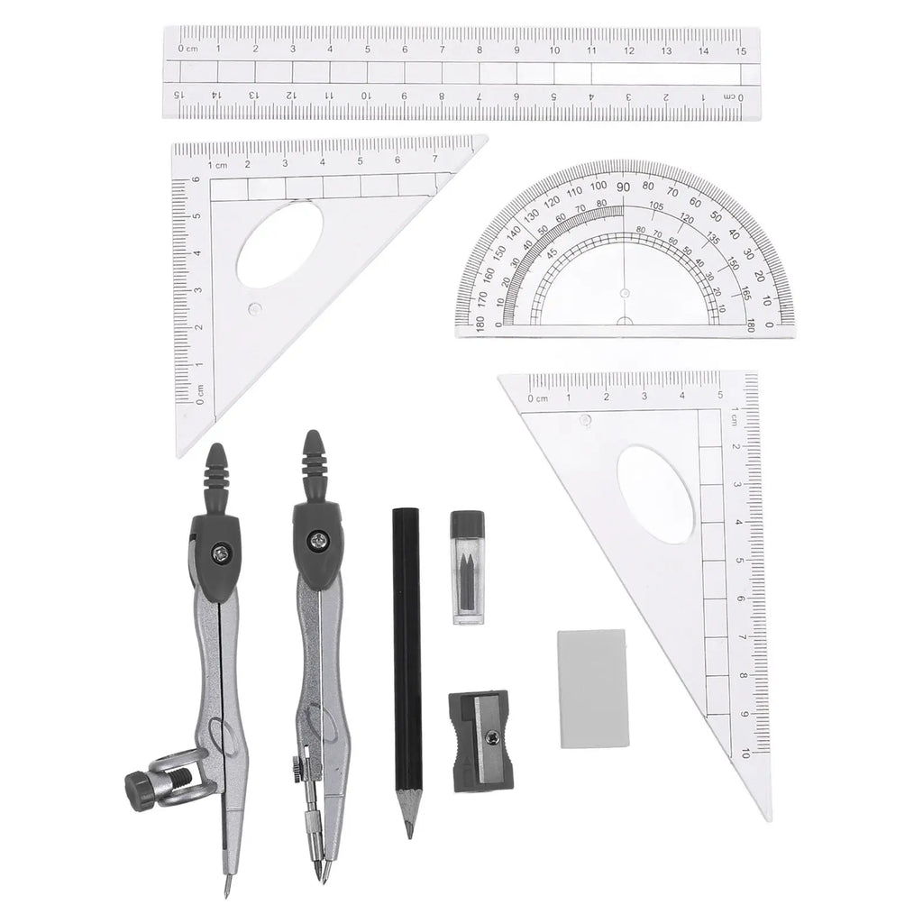 1Set Student Geometry Set Compass Protractor Ruler Math Tools Accurate Measurement Portable Lightweight School Home Learning Kit