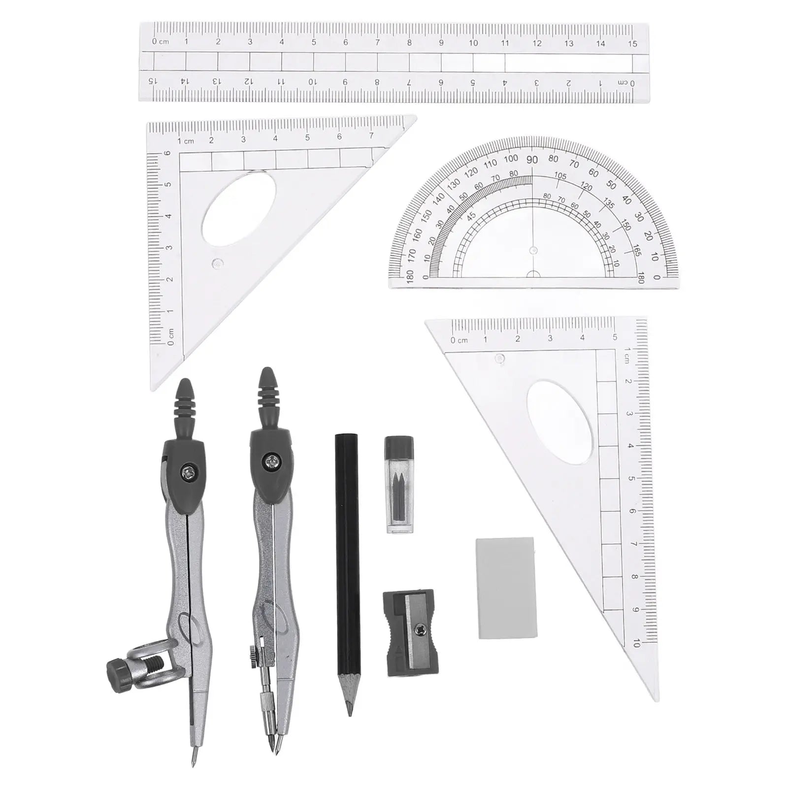 1Set Student Geometry Set Compass Protractor Ruler Math Tools Accurate Measurement Portable Lightweight School Home Learning Kit