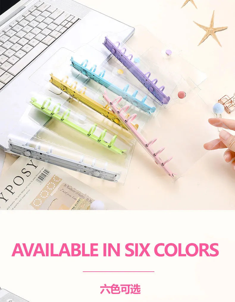 Lightweight Pvc Loose-Leaf Shell 6 Holes A6 Transparent Loose-Leaf Shell, Color Clip, Simple Candy Color Album Shell