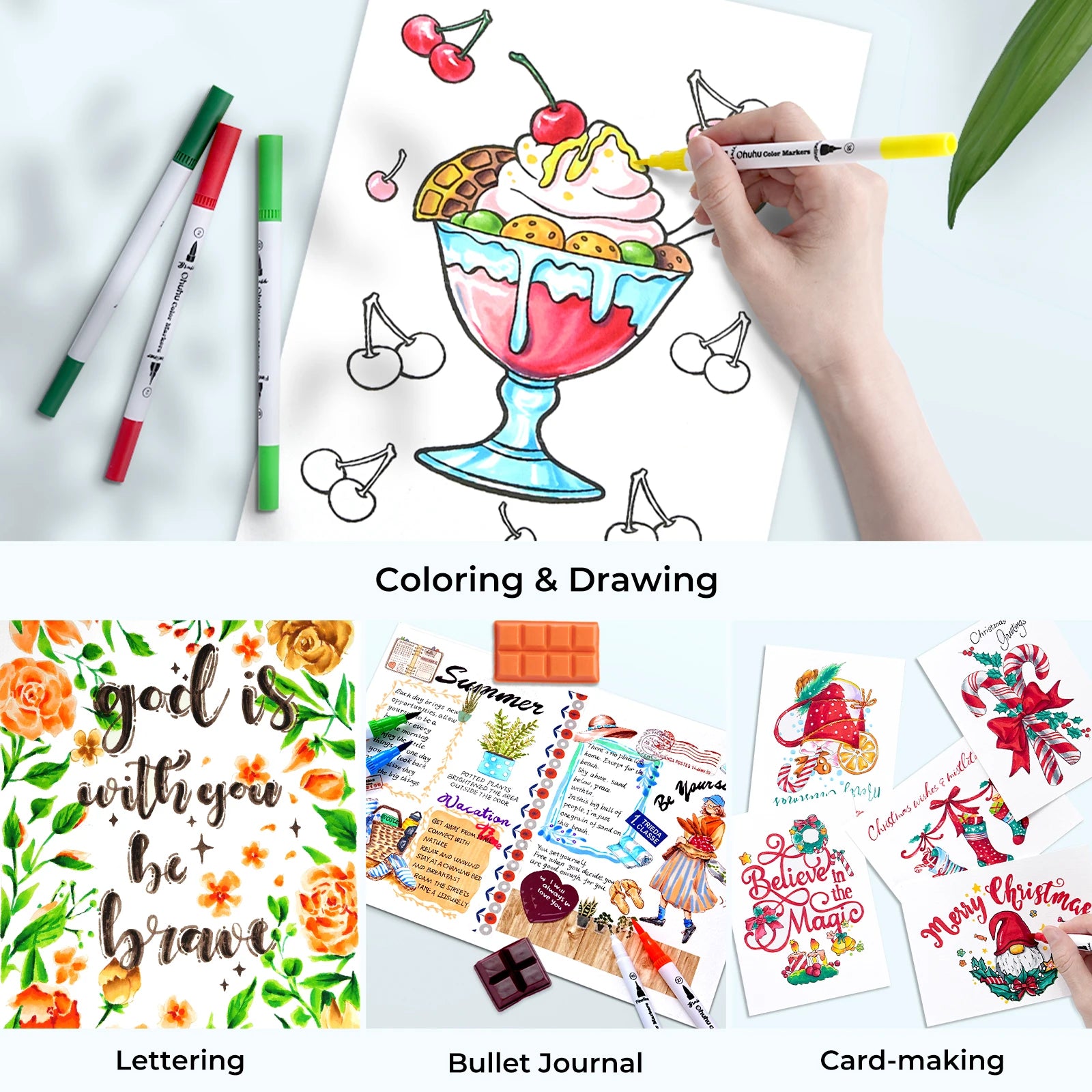 Ohuhu Art Markers Dual Tips Line Marker Set WaterColor Pen Coloring Water Color Brush Fineliner Painting Drawing School Supplies