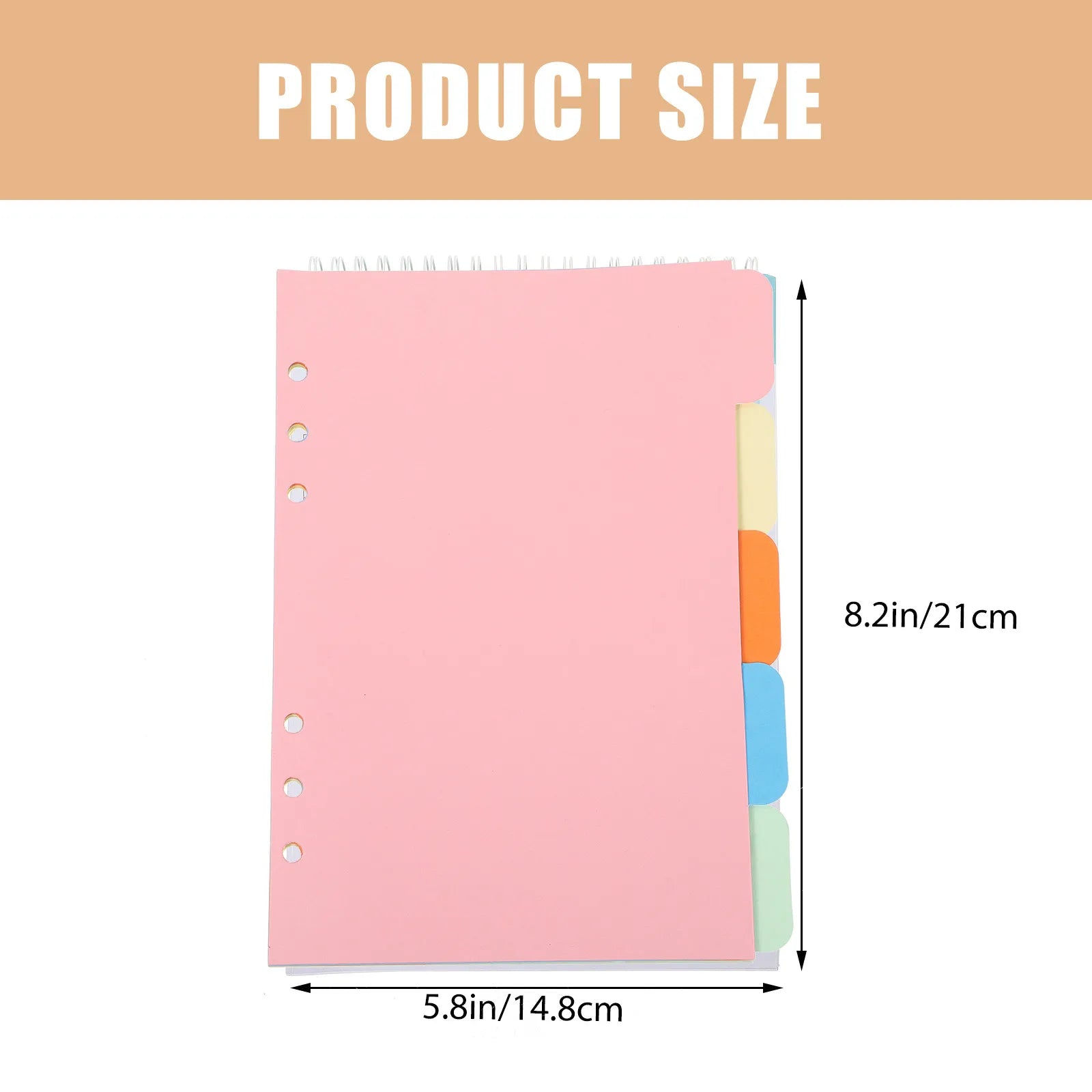 1Set A5 Index Divider Extra Wide Tab Colored Paper Inserts 5 Colors for 6 Ring Binder Planner Organizer Sheets