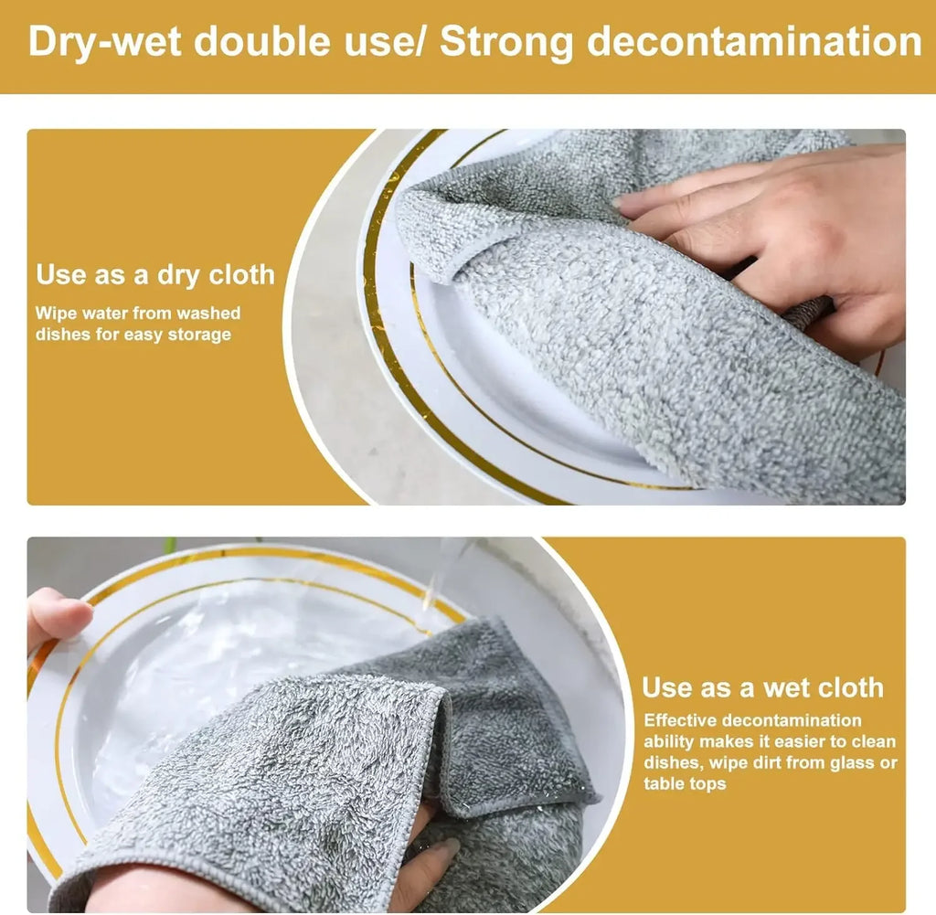 1/100PCS Gray Bamboo Charcoal Thickened Super Absorbent Dishcloth Anti-grease Kitchen Wiping Rags Microfiber Cleaning Cloths