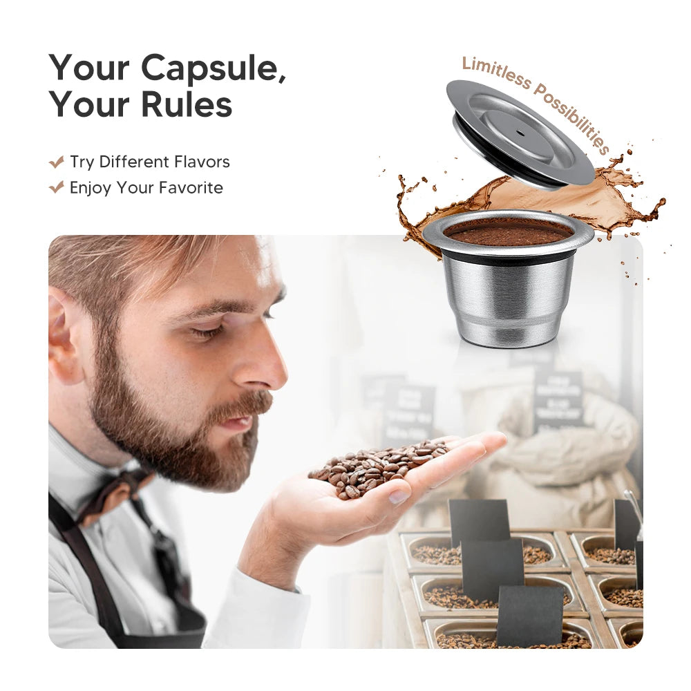 Reusable Nespresso Coffee Capsules Cup Stainless steel Refillable Coffee Capsule Refilling Filter Coffeeware