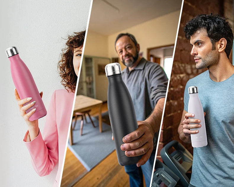 WATERSY 500ml Stainless Steel Water Bottle Insulated Vacuum Flask Double Wall Thermal Cup Keep Cold Hot Sports Kettle