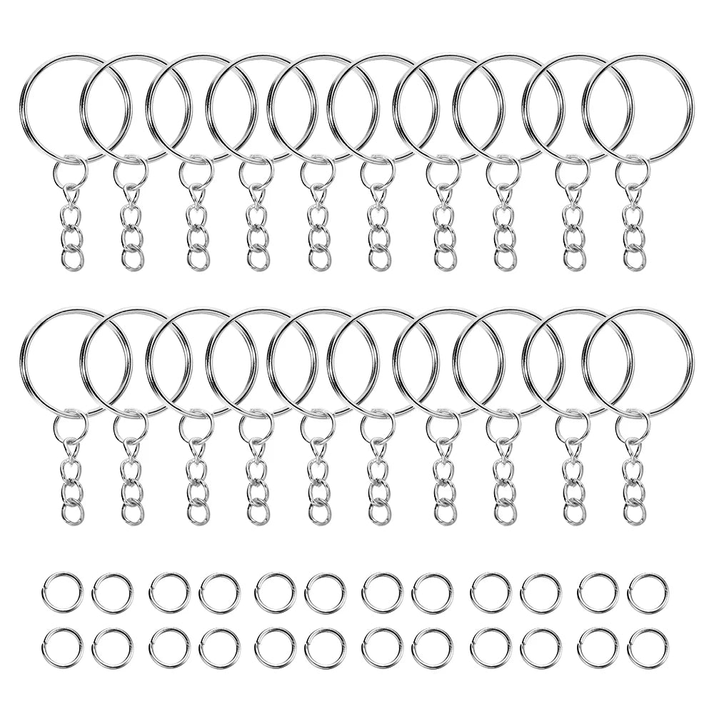 100Pcs 25mm Key Rings with 100pcs 8mm Jump Rings Connectors for DIY Keychain Lanyard Jewelry Making Supplies